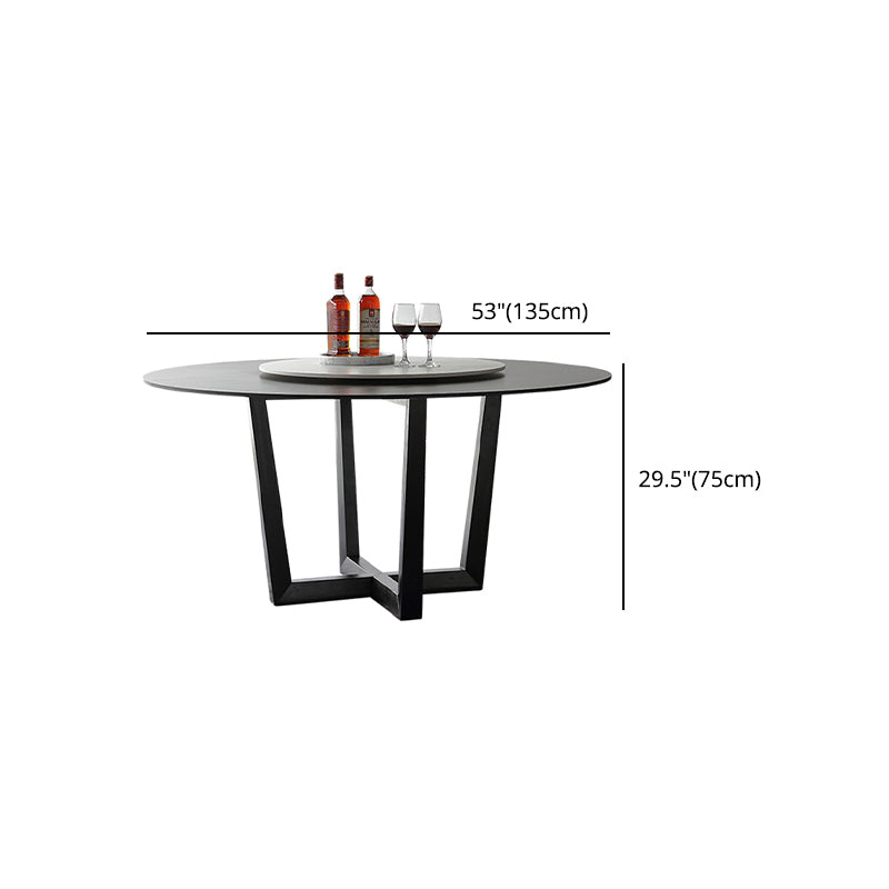 Round Dining Table Modern Sintered Top Stone Dining Table in Black