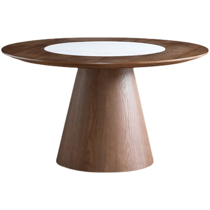 Round Convertible Dining Table Modern Solid Wood Pedestal Table in Brown