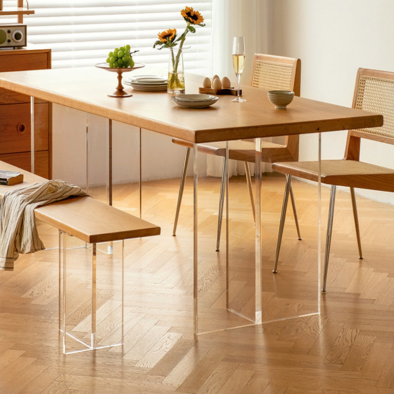 Natural Solid Wood Dining Table Modern Indoor Furniture with Acrylic Double Pedestal Base