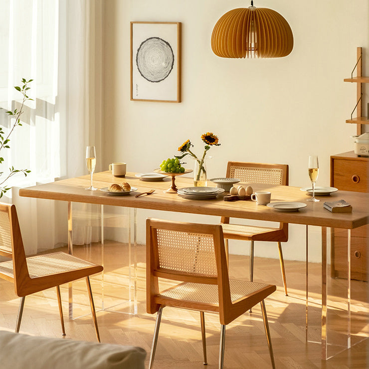 Natural Solid Wood Dining Table Modern Indoor Furniture with Acrylic Double Pedestal Base