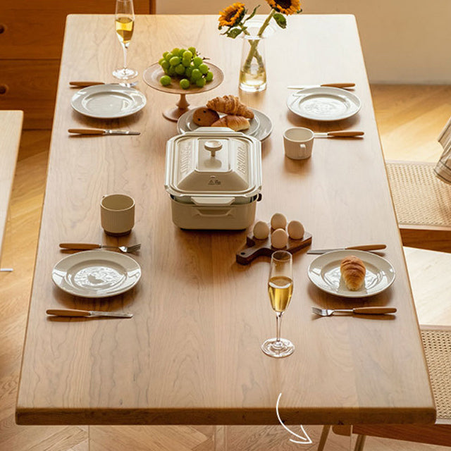 Natural Solid Wood Dining Table Modern Indoor Furniture with Acrylic Double Pedestal Base