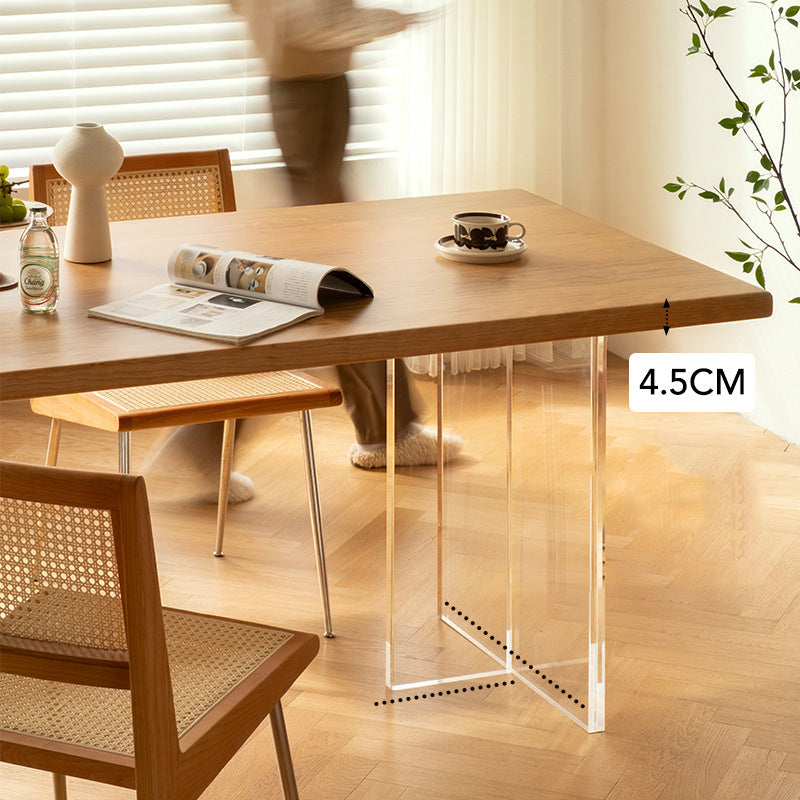 Natural Solid Wood Dining Table Modern Indoor Furniture with Acrylic Double Pedestal Base
