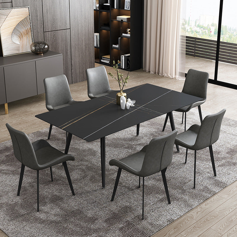 Industrial Dining Table with Black Stone Rectangle Dining Table for Kitchen