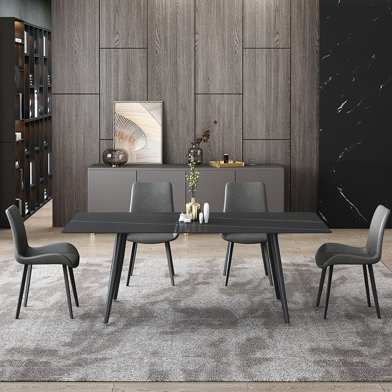 Industrial Dining Table with Black Stone Rectangle Dining Table for Kitchen