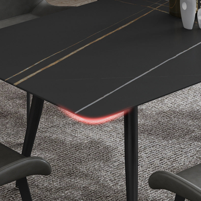 Industrial Dining Table with Black Stone Rectangle Dining Table for Kitchen