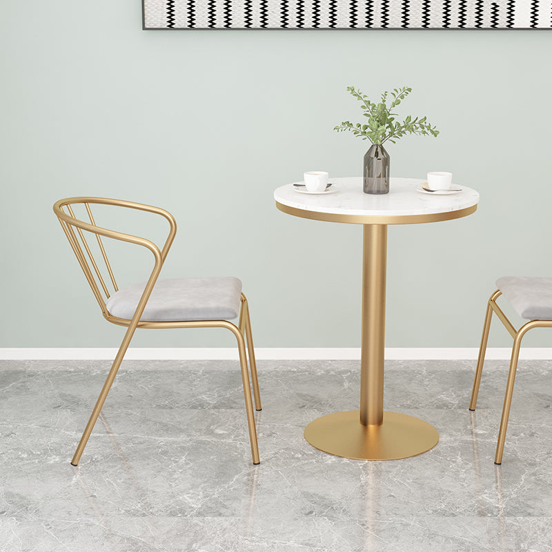 Metal Traditional Luxury Round Table White Stone Top Table with Pedestal Base
