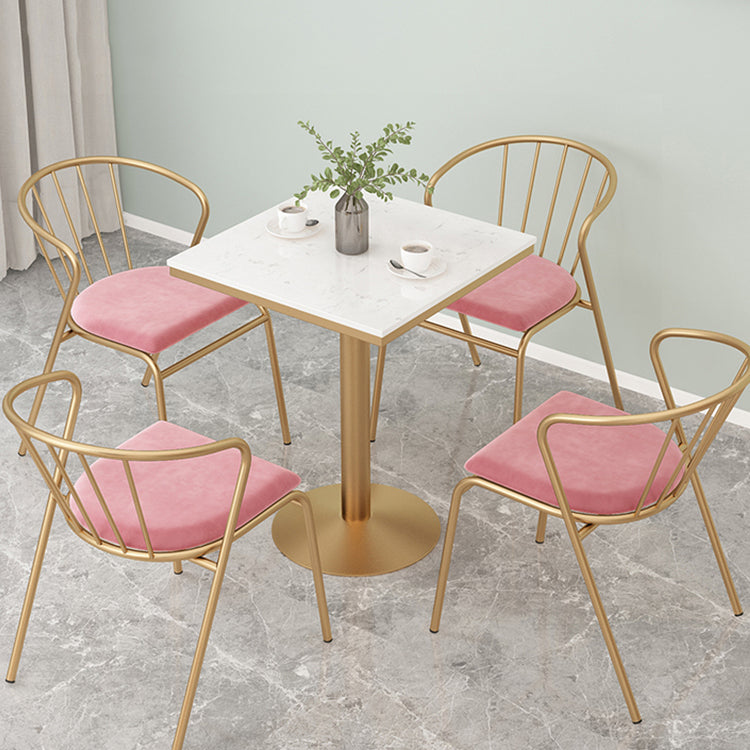 Metal Traditional Luxury Round Table White Stone Top Table with Pedestal Base