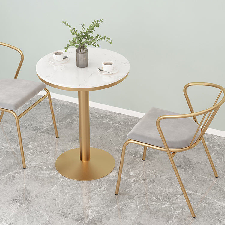 Metal Traditional Luxury Round Table White Stone Top Table with Pedestal Base