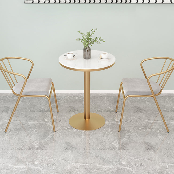 Metal Traditional Luxury Round Table White Stone Top Table with Pedestal Base