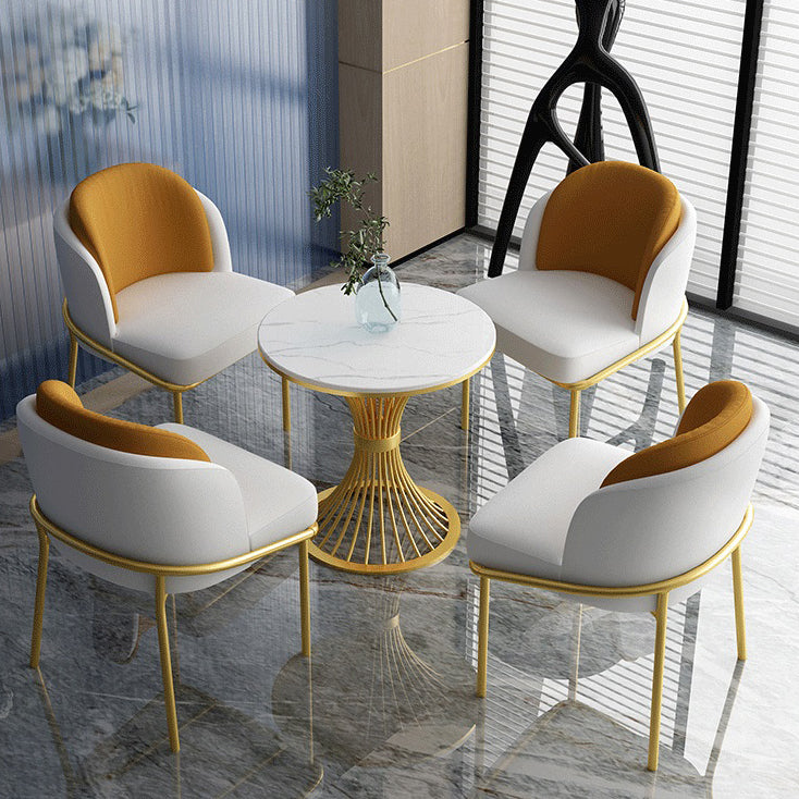 Traditional Luxury Round Dining Table Sintered Stone Top Table with Metal Pedestal