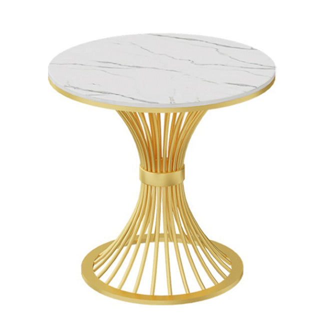 Traditional Luxury Round Dining Table Sintered Stone Top Table with Metal Pedestal