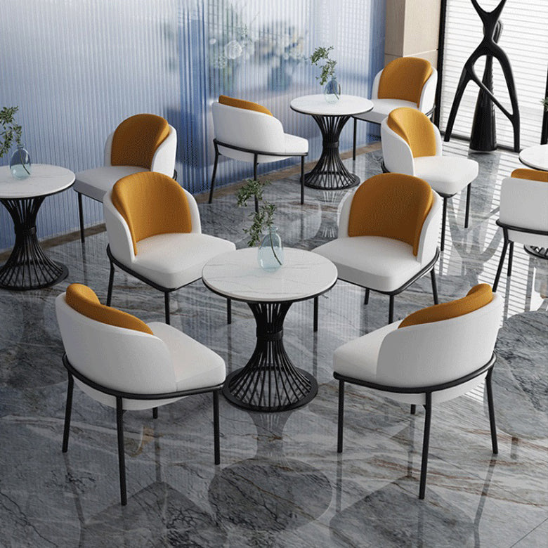 Traditional Luxury Round Dining Table Sintered Stone Top Table with Metal Pedestal