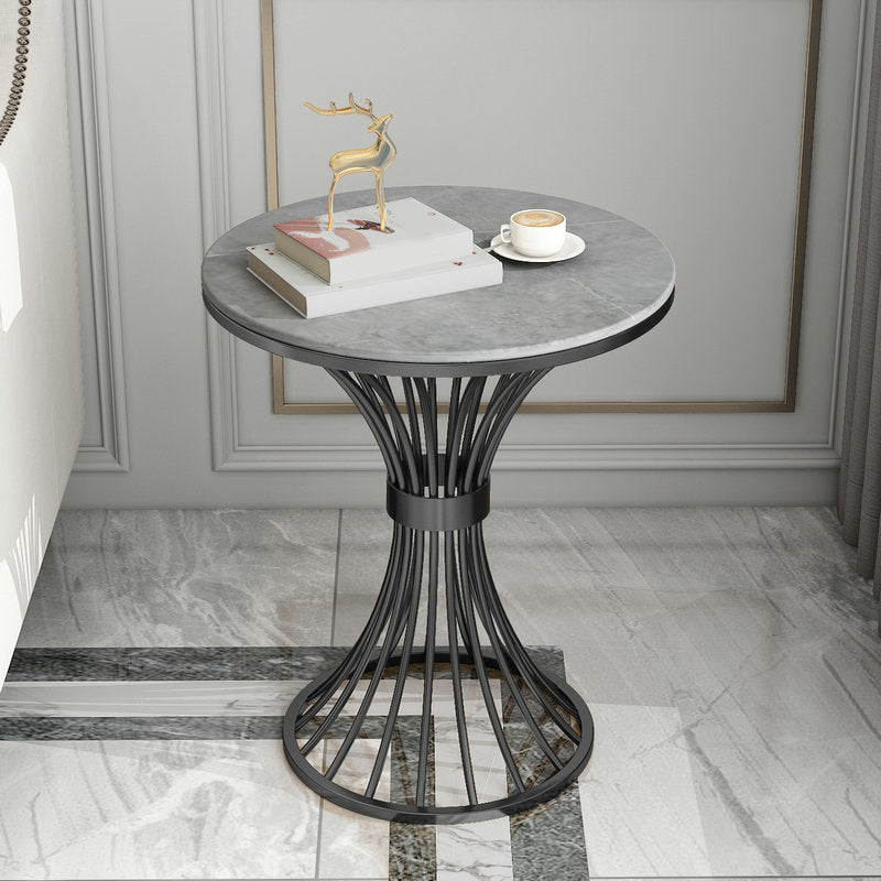 Metal Traditional Luxury Round Table 29.5"H Stone Top Dining Table with Pedestal Base