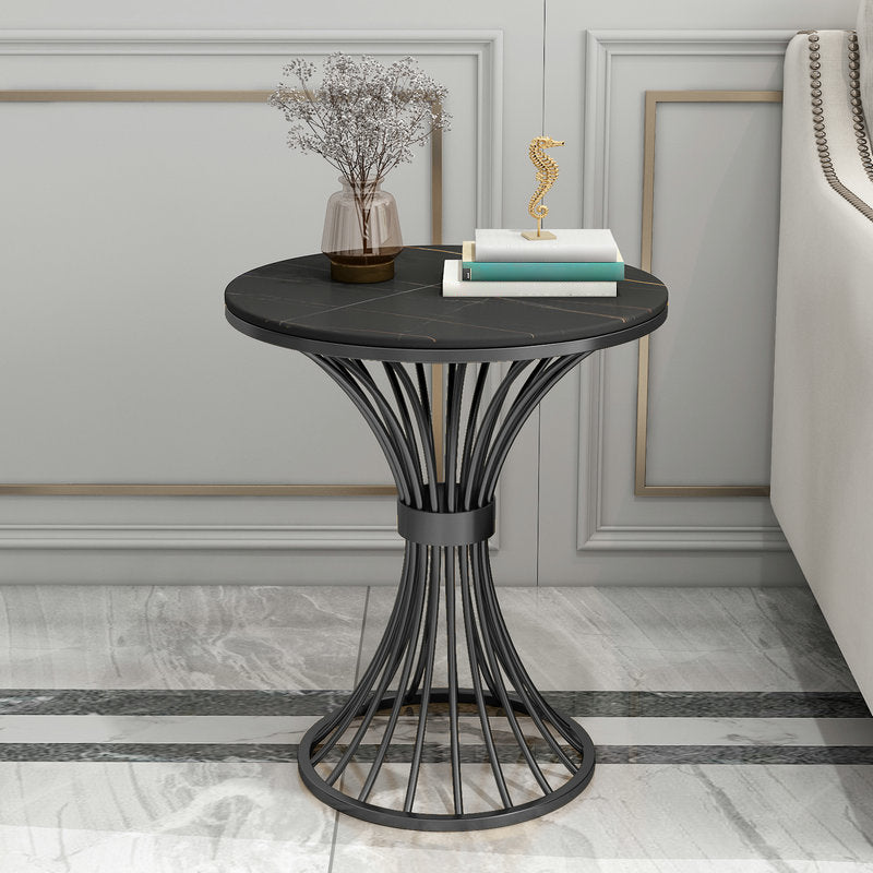 Metal Traditional Luxury Round Table 29.5"H Stone Top Dining Table with Pedestal Base