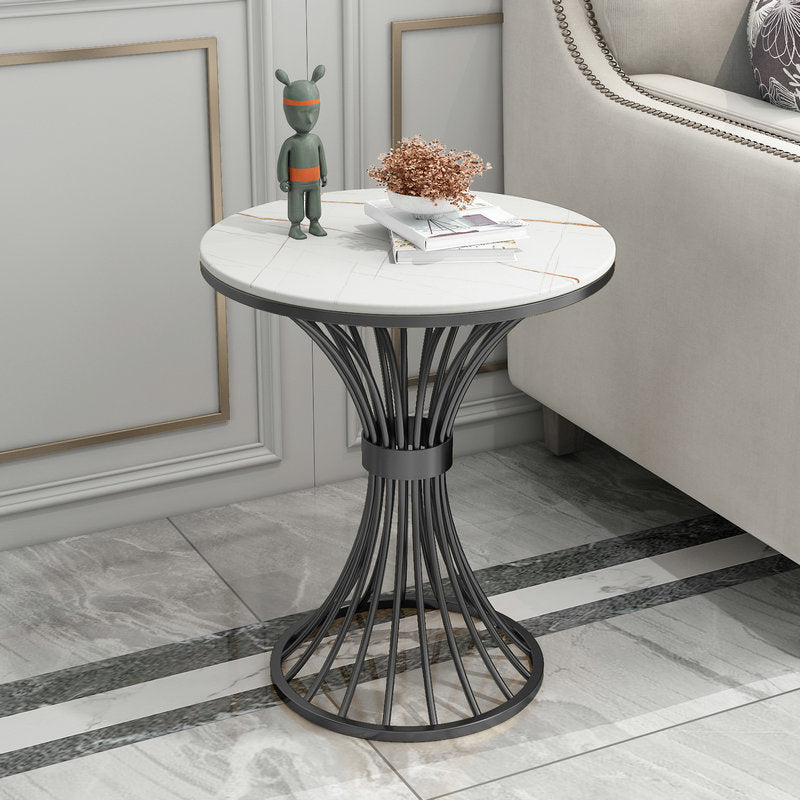 Metal Traditional Luxury Round Table 29.5"H Stone Top Dining Table with Pedestal Base