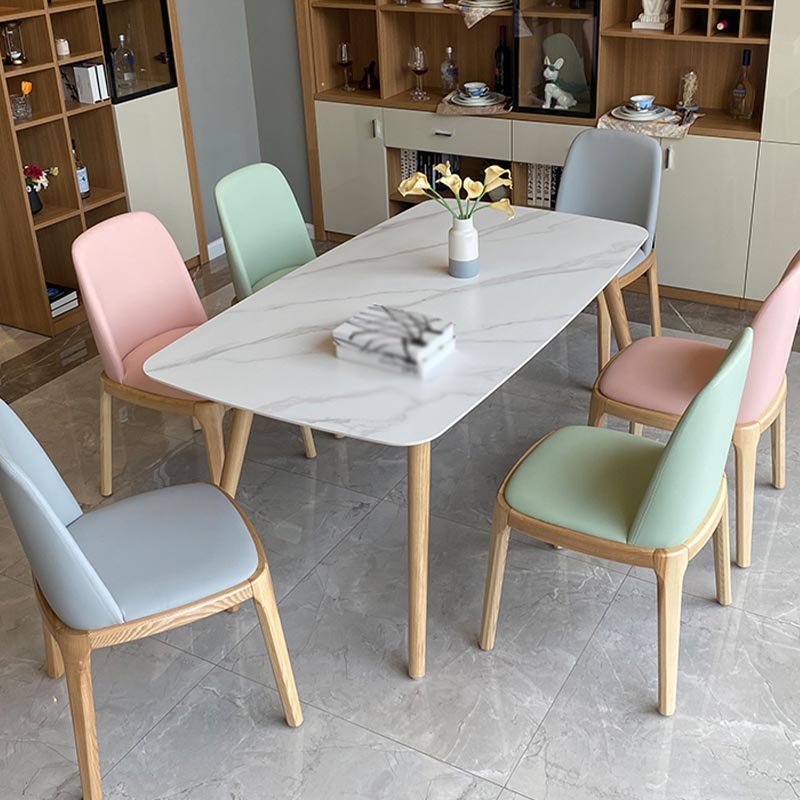 Modern Stone Top Dinner Table Natural Finish Legs Dinner Room Kitchen Table