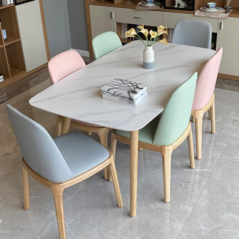 Modern Stone Top Dinner Table Natural Finish Legs Dinner Room Kitchen Table