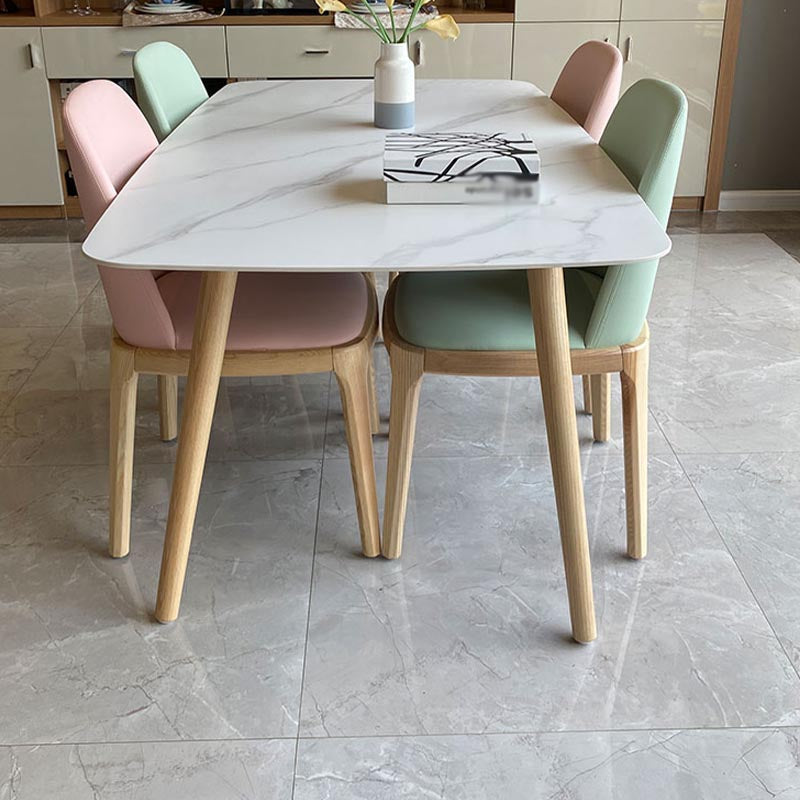 Modern Stone Top Dinner Table Natural Finish Legs Dinner Room Kitchen Table