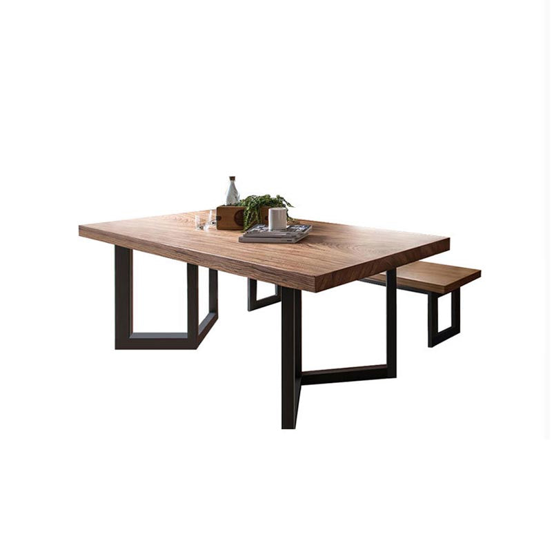 Rectangle Table  Industrial Solid Wood Top Dining Table with Metal Base