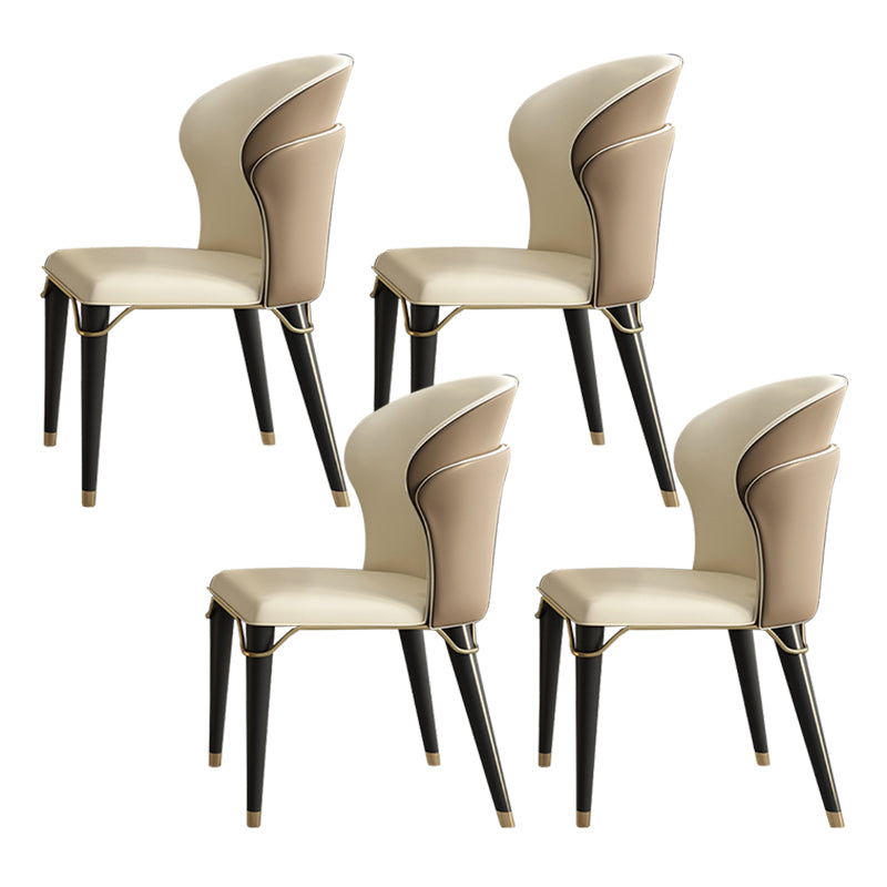 Contemporary Oak Wood Wingback Chair Matte Finish Faux Leather Chair with Black Legs