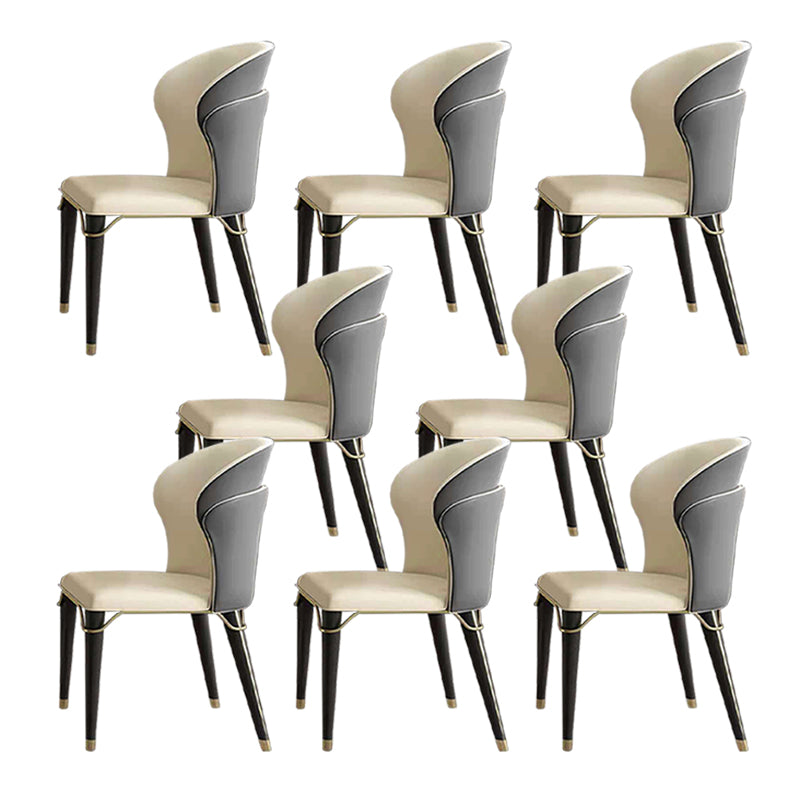 Contemporary Oak Wood Wingback Chair Matte Finish Faux Leather Chair with Black Legs