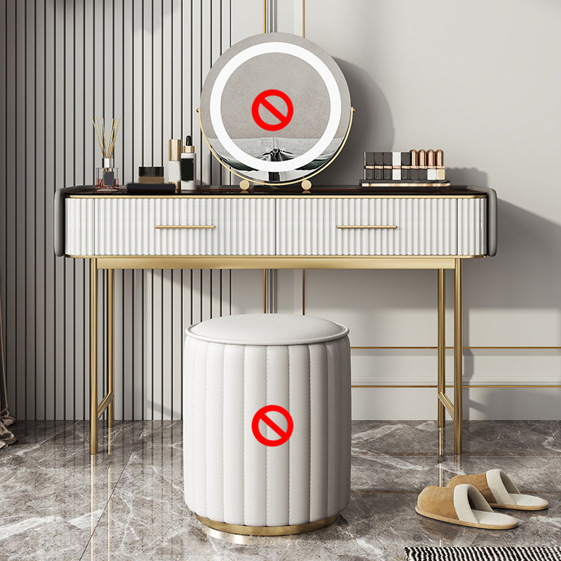 Glam Glass Top Vanity Makeup Table Stool Set with Storage Drawers