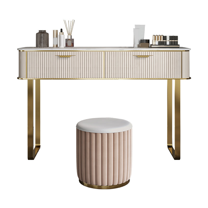 Contemporary White Vanity with Stool 17.72" D Vanity Set with 2 Drawers