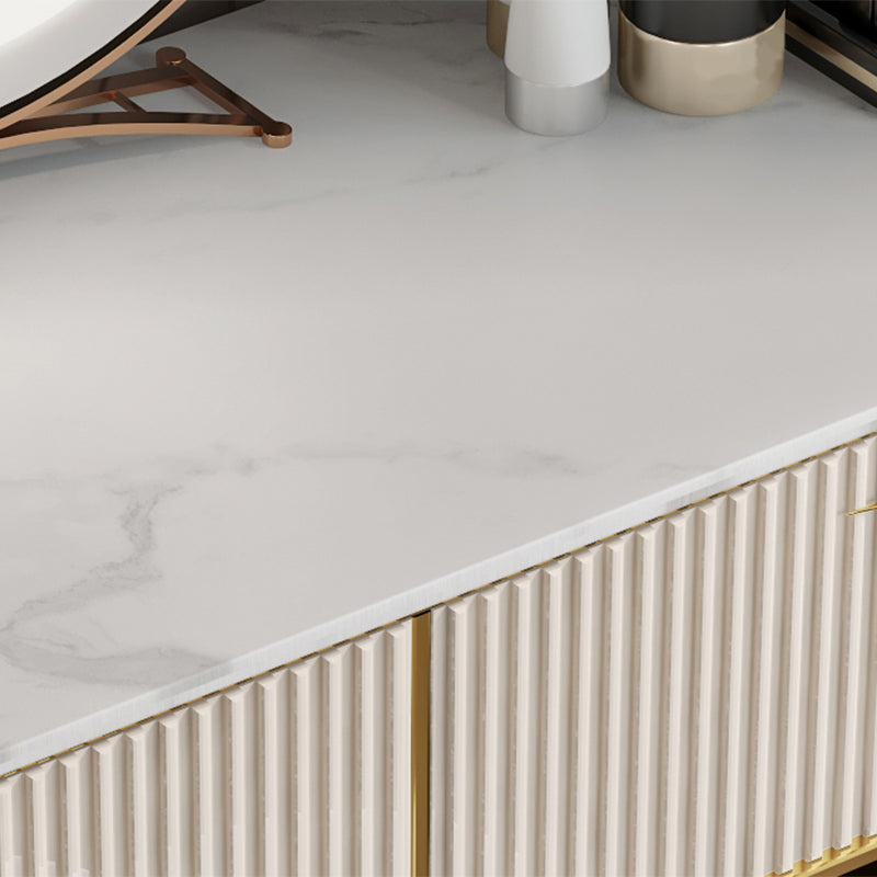 Contemporary White Vanity with Stool 17.72" D Vanity Set with 2 Drawers