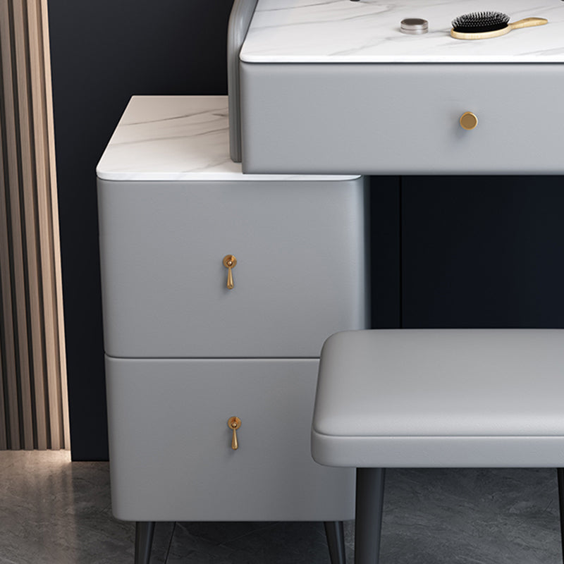 Modern 3 Drawers Vanity Desk 23.62" W Stone Top Dressing Table Stool Set