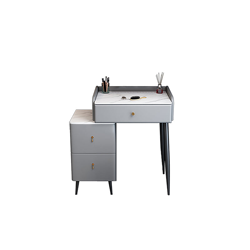 Modern 3 Drawers Vanity Desk 23.62" W Stone Top Dressing Table Stool Set