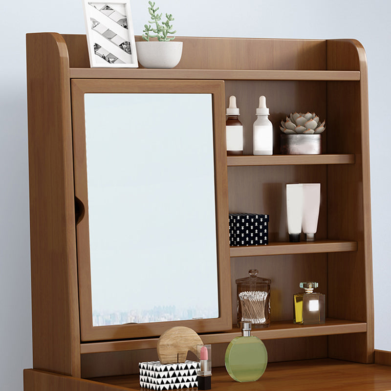 Solid Wood Vanity Table Set 3-Drawer Makeup Vanity Table with Mirror and Stool