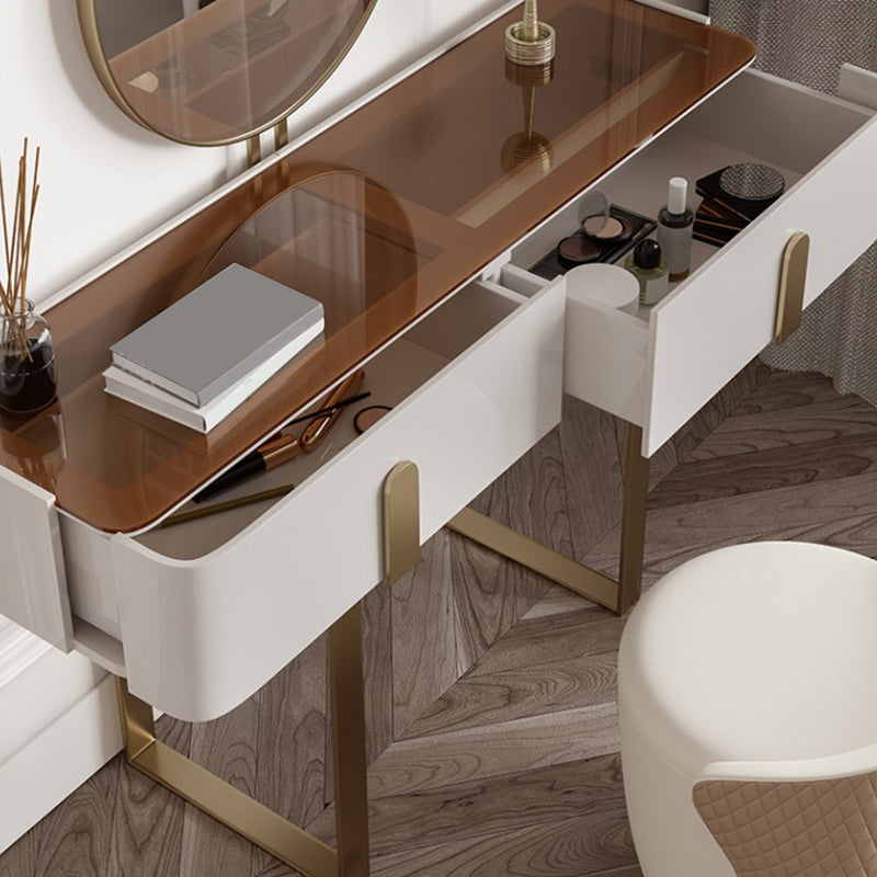 Brown Glass Top Vanity Table Glam Simple 29.53" H Dressing Table Set