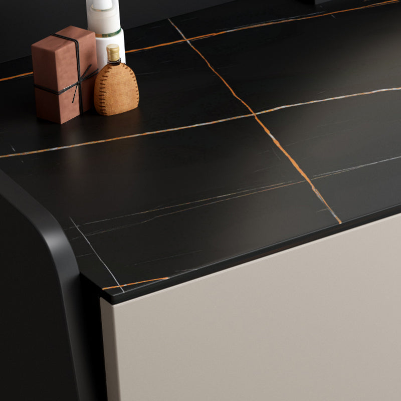 Black Stone Top Vanity Desk Contemporary 2 Drawers Dressing Table with Stool