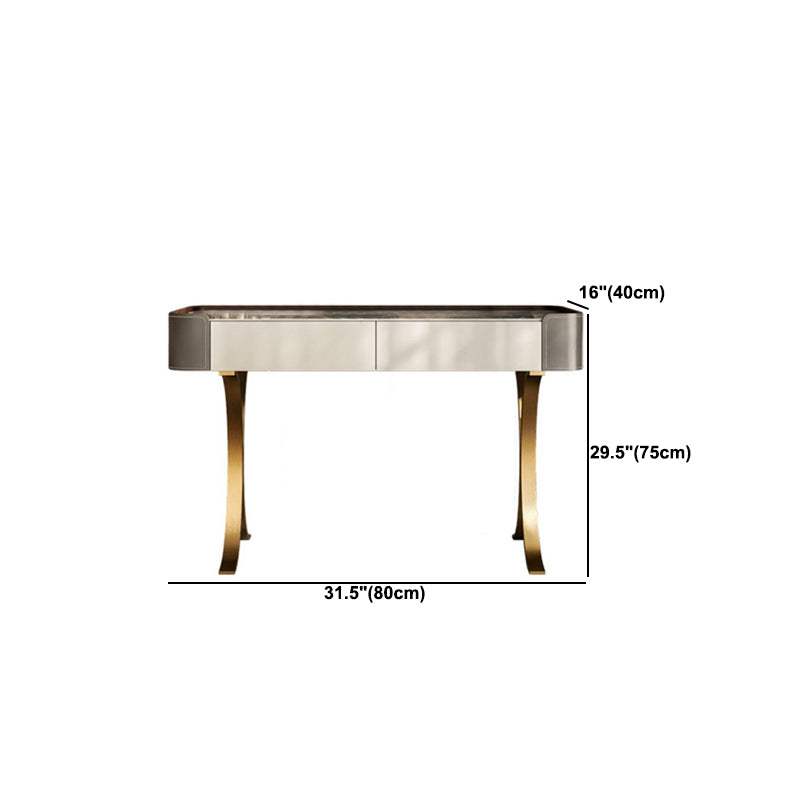 2 Drawers Vanity Set with Stool Glam Stone Top Makeup Vanity Desk