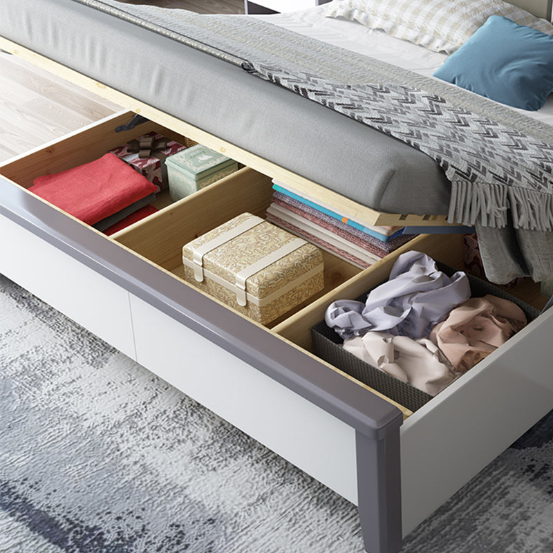 43.3" Tall Contemporary Standard Bed with Headboard, Solid Wood Panel Bed