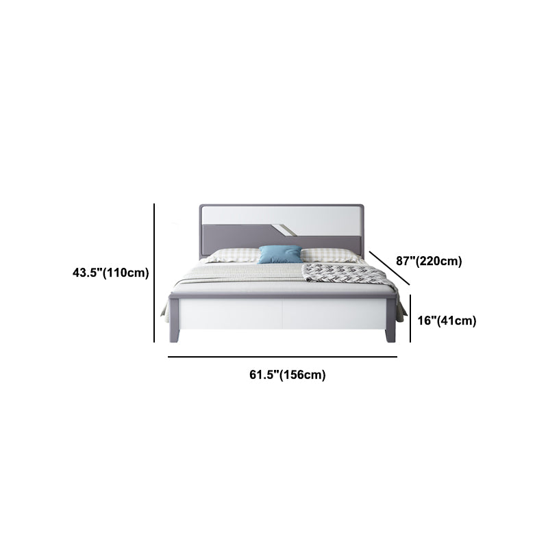 43.3" Tall Contemporary Standard Bed with Headboard, Solid Wood Panel Bed