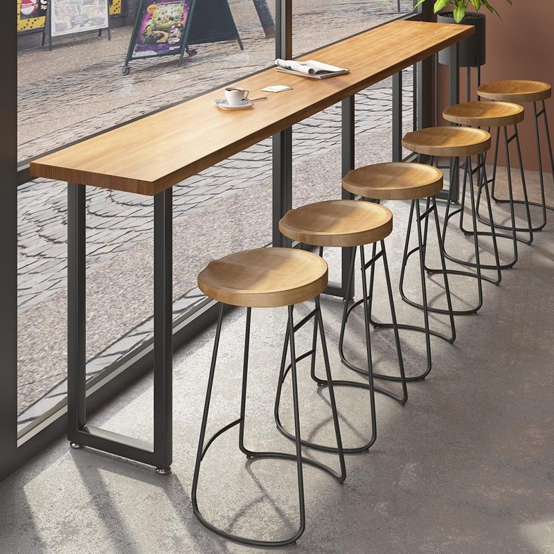 Modern Bar Table Set 1/7 Pieces Rectangle Wood Counter Table with Stools for Balcony