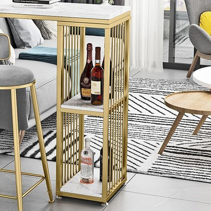 Glam 1/3 Pieces Bar Table Set Rectangle Stone Counter Table with Stools for Living Room