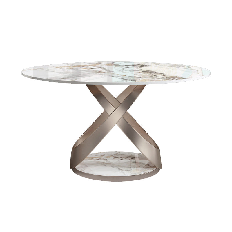 Round Dining Table Set 1/4/5/7 Pcs Dining Table Set with Stone Top with Upholstered Chair