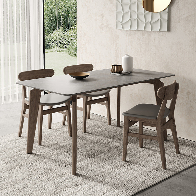 Modern 1/4/5/6 Pieces Rectangle Dining Set Sintered Stone Top Solid Wood Table Set