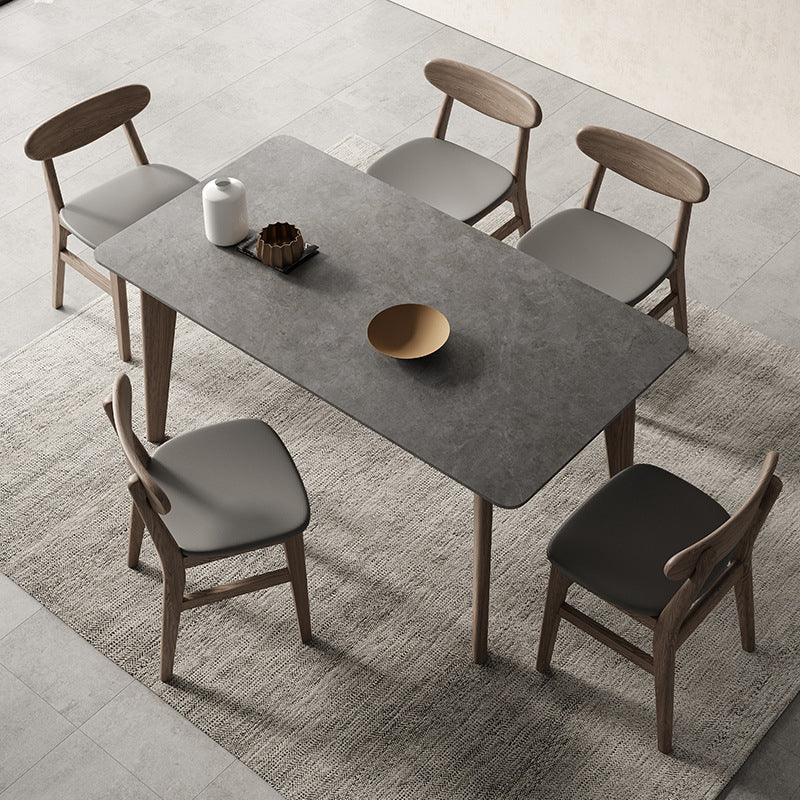 Modern 1/4/5/6 Pieces Rectangle Dining Set Sintered Stone Top Solid Wood Table Set