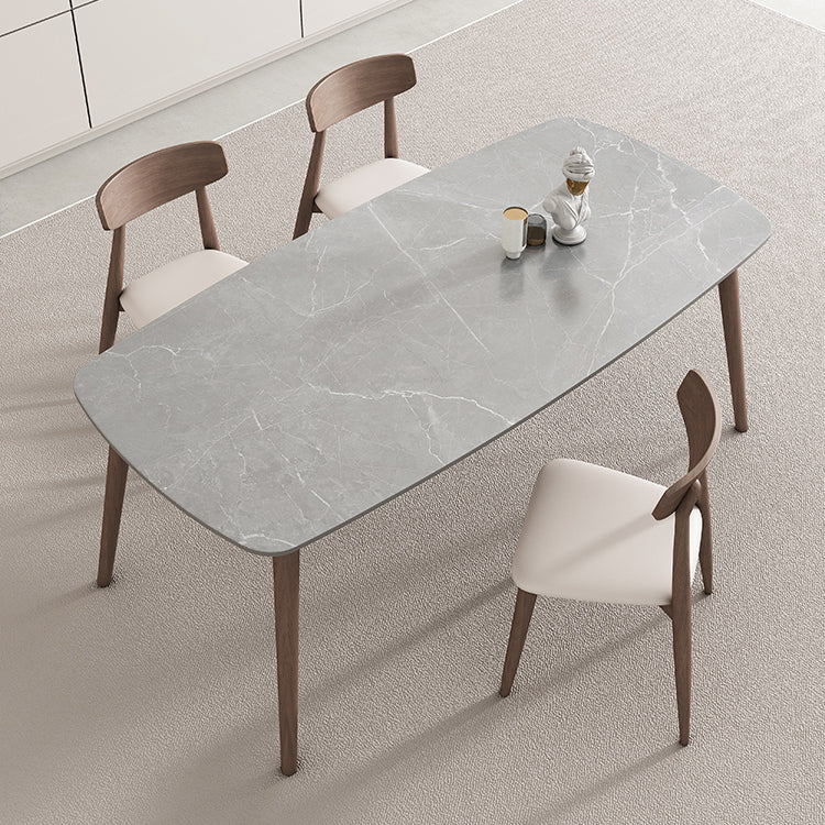 Mid-century Dining Table Stone Top Dining Table with Solid Wood Base