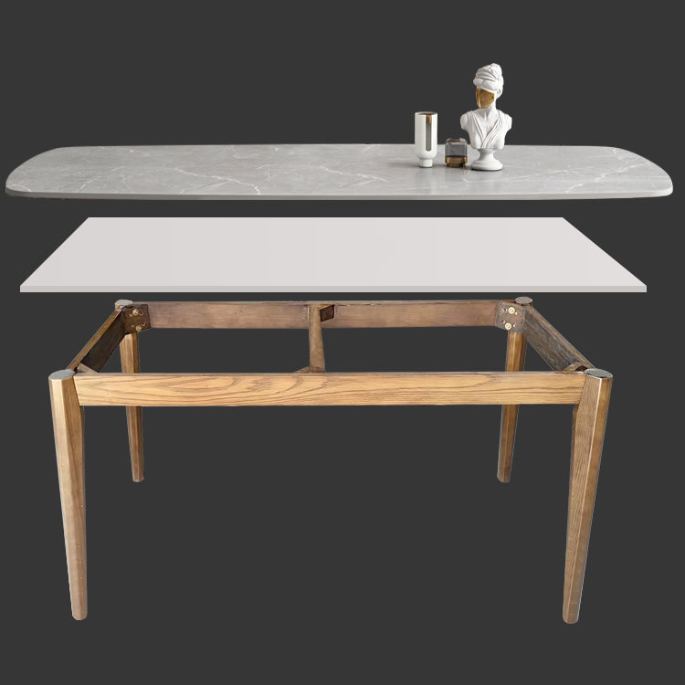 Mid-century Dining Table Stone Top Dining Table with Solid Wood Base