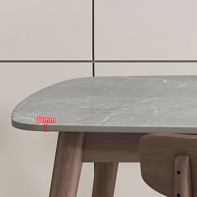 Mid-century Dining Table Stone Top Dining Table with Solid Wood Base