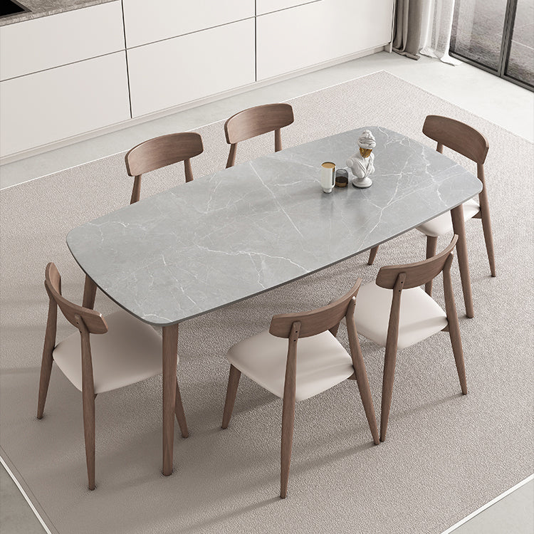 Mid-century Dining Table Stone Top Dining Table with Solid Wood Base