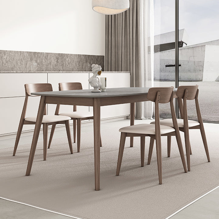 Mid-century Dining Table Stone Top Dining Table with Solid Wood Base