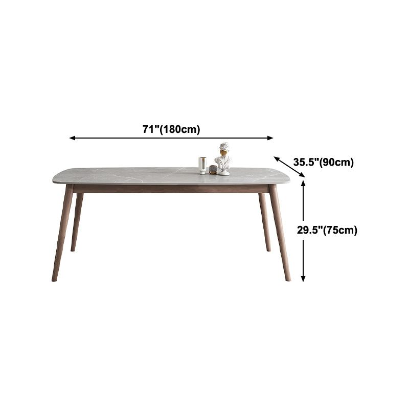 Mid-century Dining Table Stone Top Dining Table with Solid Wood Base