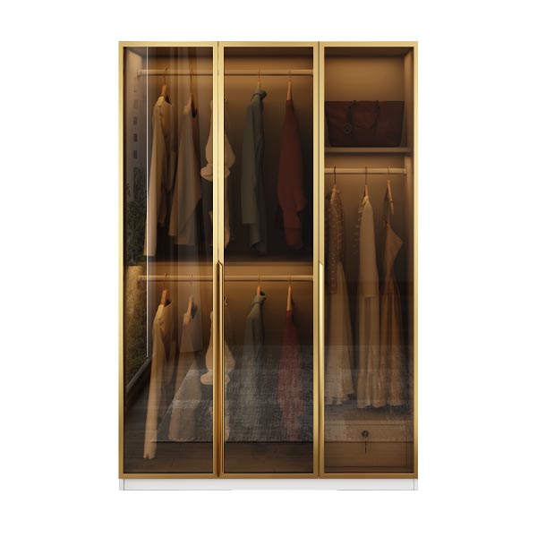 Wood and Glass Wardrobe Cabinet Contemporary Hinged Wardrobe Closet