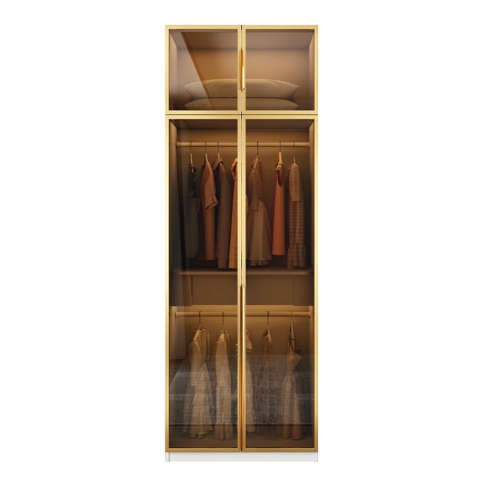 Wood and Glass Wardrobe Cabinet Contemporary Hinged Wardrobe Closet