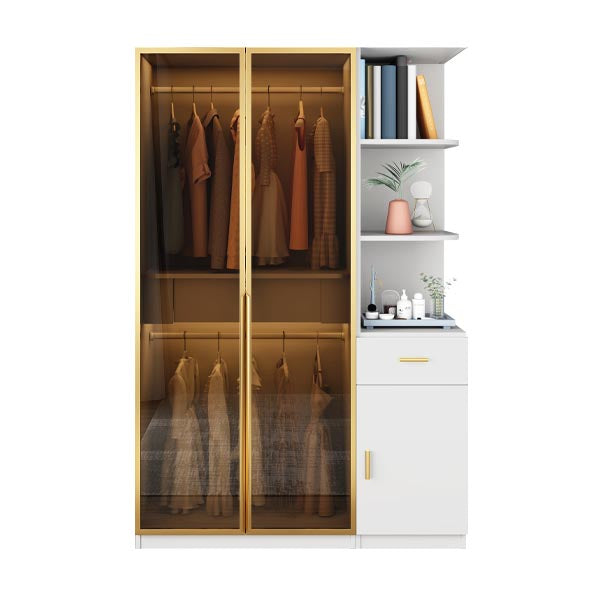 Wood and Glass Wardrobe Cabinet Contemporary Hinged Wardrobe Closet